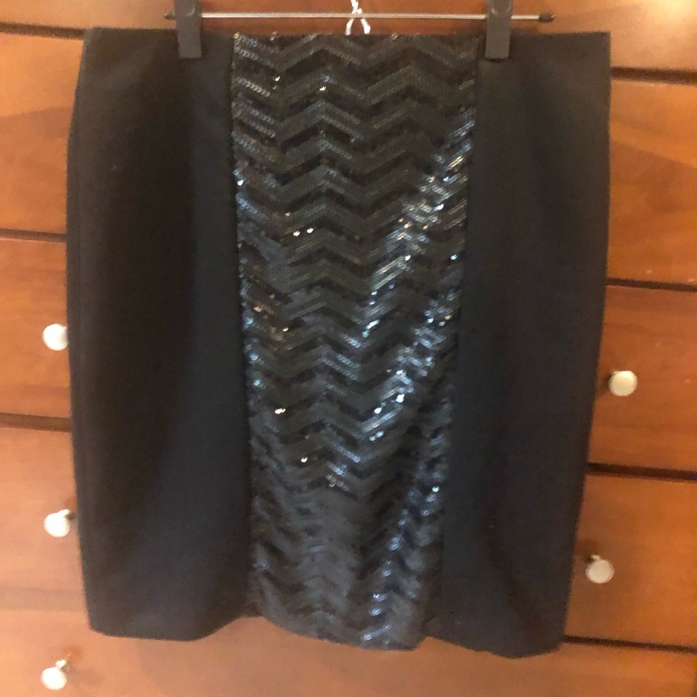 New York & Company Black Pencil Skirt with Chevron Sequin Panel